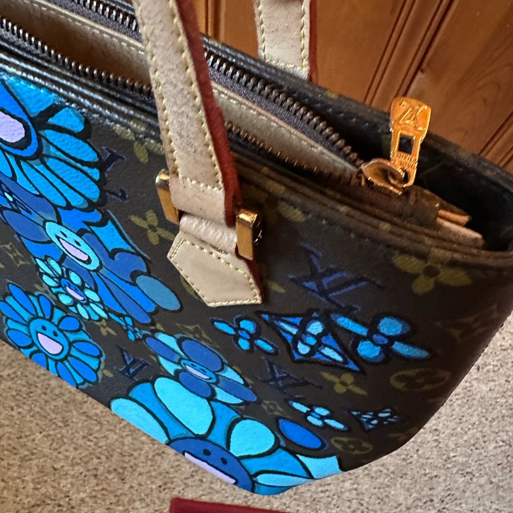 Louis Vuitton Blue Floral Tote Bag  Upcycled and Hand Painted - Picture 16 of 16